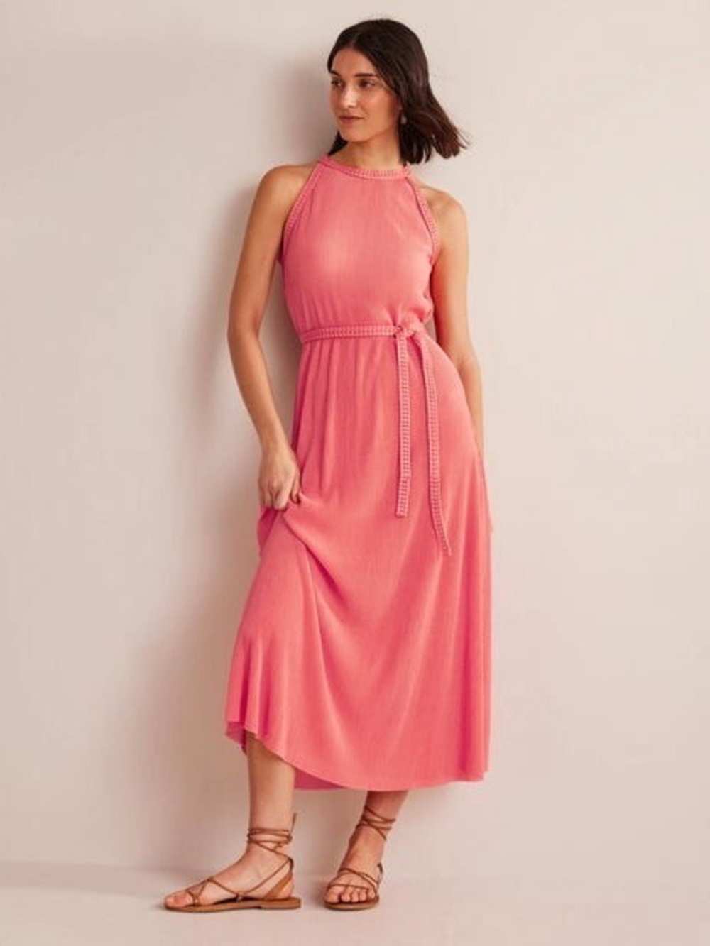 Boden Womens Jersey Plisse Maxi Dress Size 6p Sunset Coral Summer Wedding
